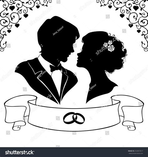 Elegant Silhouette Of The Bride And Groom Isolated On White Background