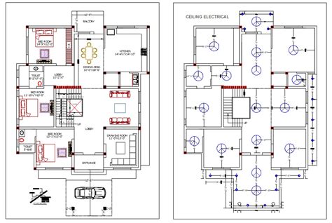 Architecture 3 Bhk Bungalow Ground Floor Plan With Electrical Layout