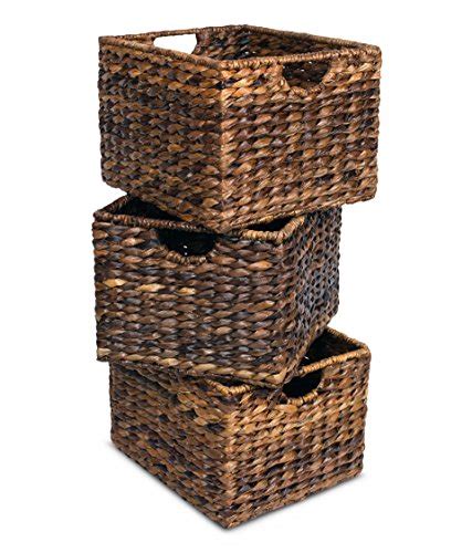 birdrock home woven storage shelf organizer baskets with handles set of 3 abaca wicker