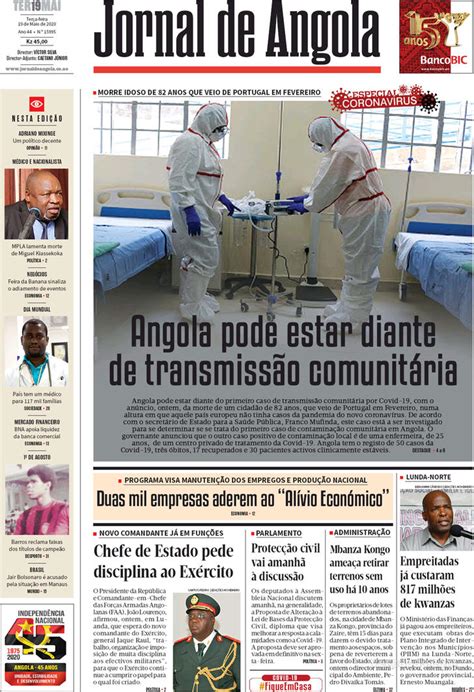 Capa Jornal De Angola De 2020 05 19