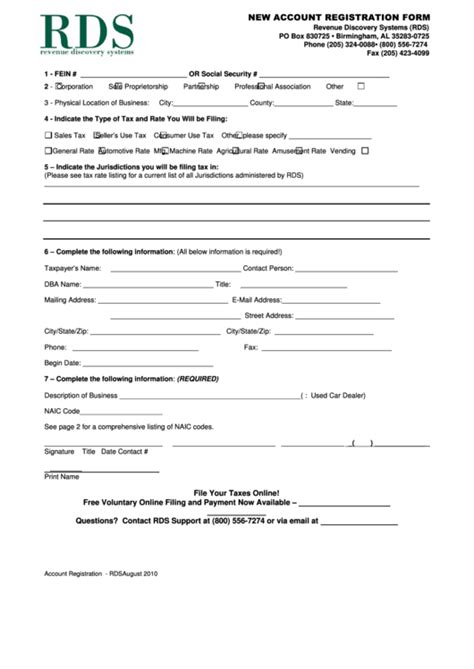 New Account Registration Form 2010 Printable Pdf Download