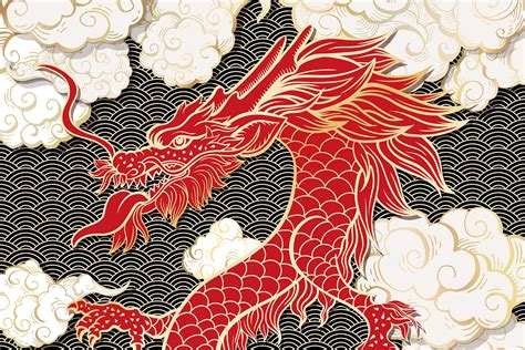Chinese Dragon Vector Illustrations Background Graphics ~ Creative Market