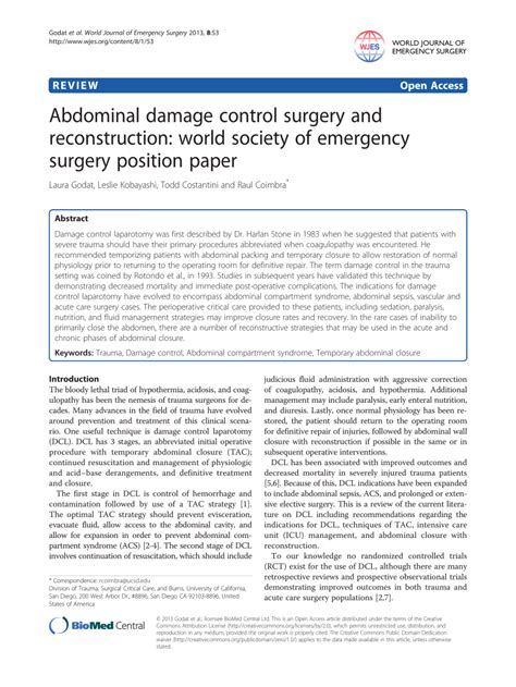 Pdf Abdominal Damage Control Surgery And Reconstruction World