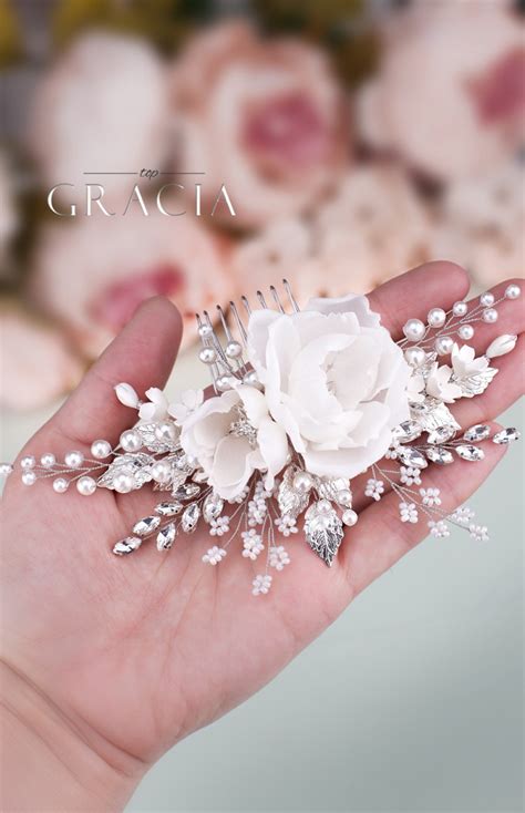 Rose Floral Hair Accessories White Bridal Hair Flower Comb With