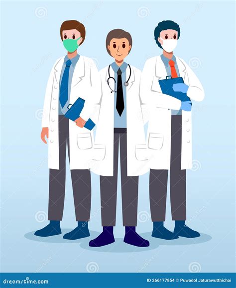 Medical Team Male Doctors With White Coat Cartoon Characters Stock Vector Illustration Of