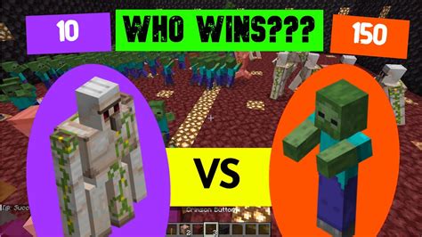 150 Zombies💀vs 10 Iron Golems Who Will Win Video 19 Minecraft Mobs War Youtube