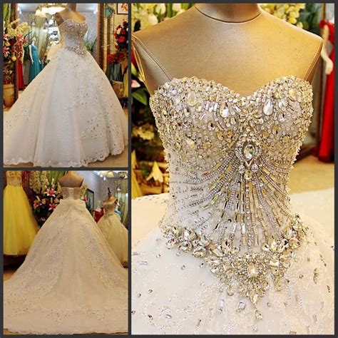 Bling Bling Ball Gown Wedding Dress Luxury Crystal Beaded Sweetheart
