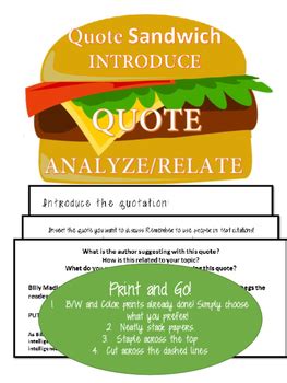 Explain how your quote upports your idea. PRINT and GO! Quote Sandwich Foldable Notes by Designed to ...