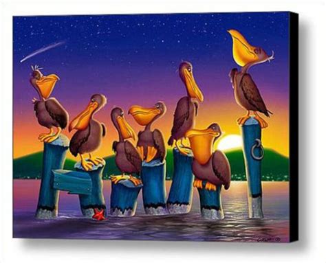 Pelicans Art Canvas Print Pelicans On Posts Tropical Sunset Etsy