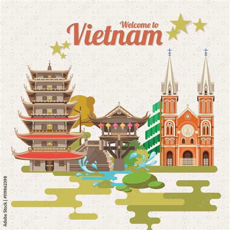 Travel To Vietnam Set Of Traditional Vietnamese Cultural Symbols