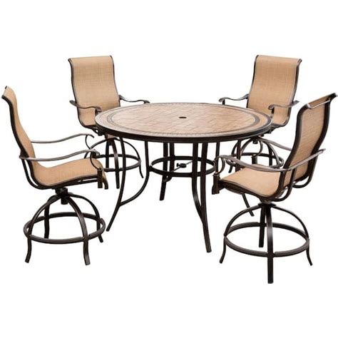 Hanover Monaco 5 Piece Aluminum Outdoor High Dining Set With Round Tile