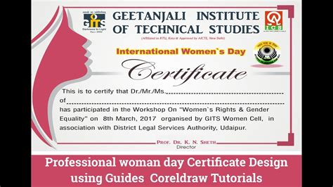 Professional Woman Day Certificate Design Using Guides Coreldraw
