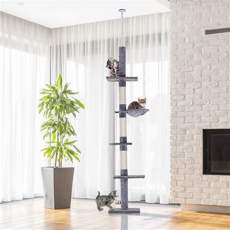 Even cats that aren't particularly some other smaller cat tree floor to ceiling options don't have more than one perch or place for a cat to lounge, which makes it not as suitable for. PawHut 8.5ft Cat Climbing Tree 5-Tier Kitty Activity ...