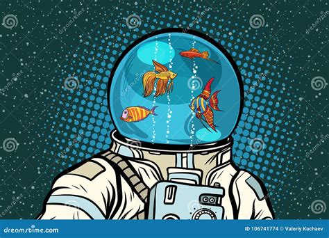 Astronauta Con El Acuario Del Casco Con Los Pescados Ilustraci N Del Vector Ilustraci N De