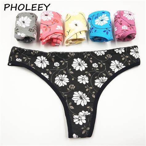 Pholeey 6pcs Women Fashionable Floral Thong Ladies Cotton Underwear