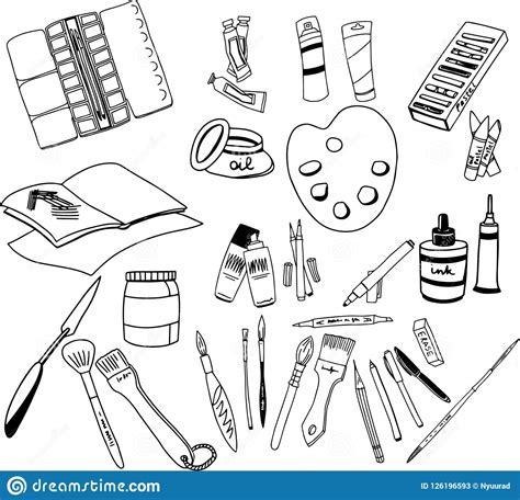 Hand Drawn Vector Doodle Illustration Of Art Supplies Stock Vector