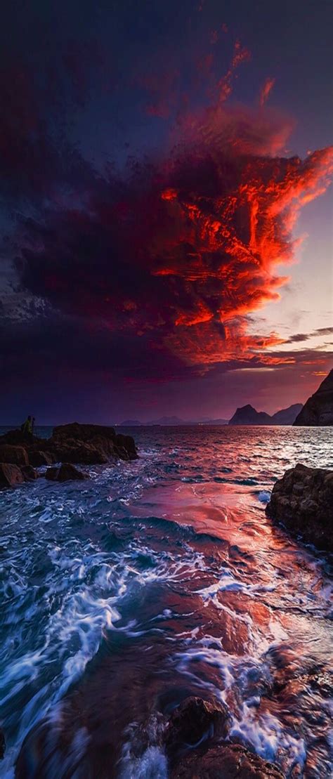 S8 Wallpaper Backgrounds Nature Sunset Red Ocean Sky Sunrise