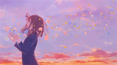 3440x1440 Anime Girl School Uniform Flowers Clouds 8k Ultrawide Quad Hd