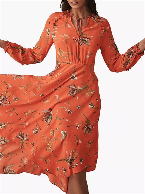 Reiss Bay Floral Midi Dress Coral