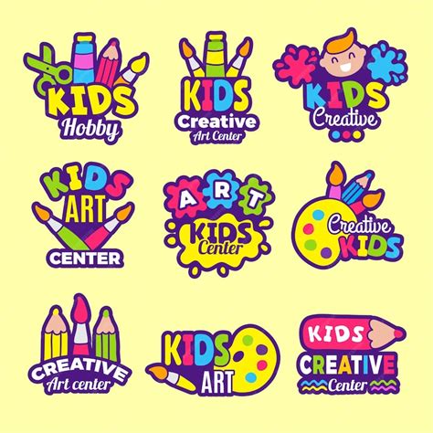 Premium Vector Creativity Kids Logo Craft Emblems Or Badges Children