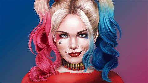 Download Two Toned Hair Blue Eyes Twintails Blonde Lipstick Face Dc Comics Comic Harley Quinn Hd