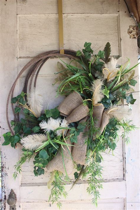 Western Lariat Rope Wreath With Assorted Greenery Burlap Bow And