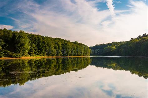 Evening Reflections In Lake Marburg In Codorus State Park Penn Stock