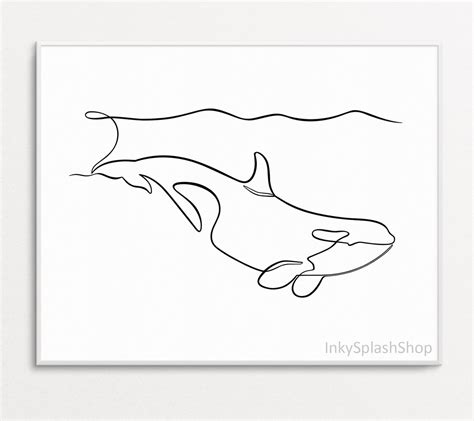 Orca Line Art Printable Killer Whale Minimal Drawing Ocean Etsy