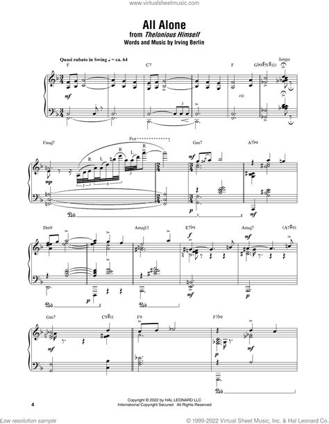 All Alone Sheet Music For Piano Solo Transcription Pdf