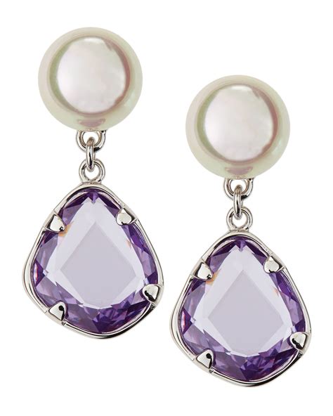 Lyst Majorica Faux Pearl Crystal Dangle Earrings In Purple