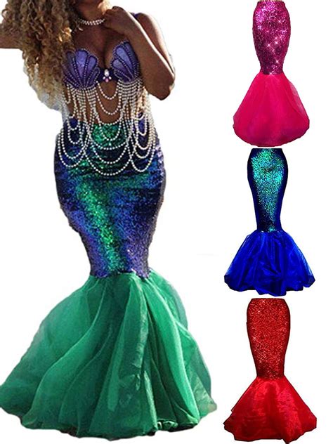 women dreamlike adult mermaid tail full skirt party fancy dress cosplay