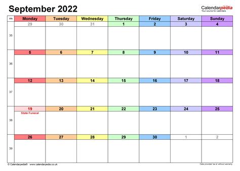 Calendar September 2022 Uk With Excel Word And Pdf Templates