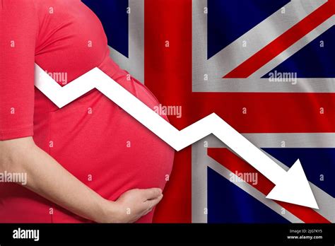 British Pregnant Woman On United Kingdom Flag Background Falling