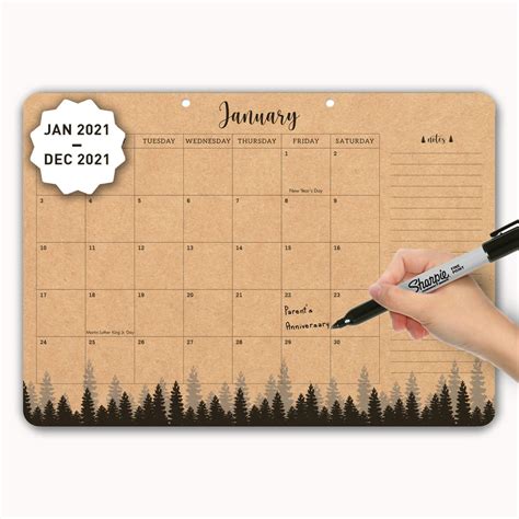 2021 Desk Yearly Kraft Calendar Brown Rustic Large Pages Monthly