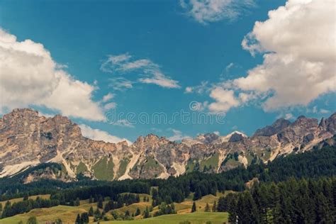 Panoramic View Of The Dolomite Mountains Mountain Village Cortina Di