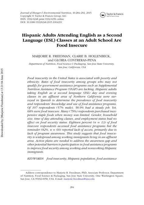 Pdf Hispanic Adults Attending English As A Second Language Esl