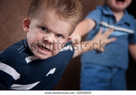 Angry Little Boy Glaring Camera Fighting Stock Photo 62828830
