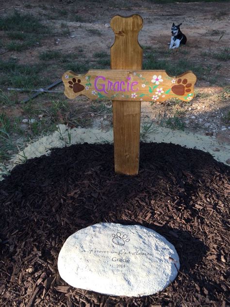 If you wish you can do some of these project way in. Grave marker made from wooden cross | Dog grave ideas, Pet memorials, Pet memorial garden