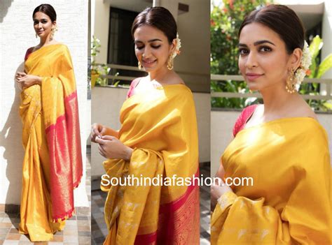 Kriti Kharbanda In A Traditional Saree Yellow Saree Silk Yellow Dress Indian Dresses Indian