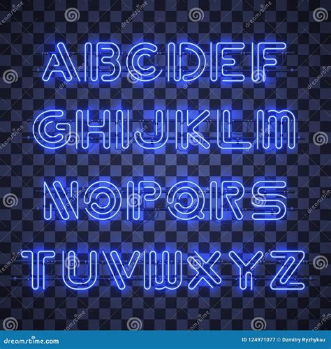 Shining And Glowing Blue Neon Alphabet And Digits Stock Vector