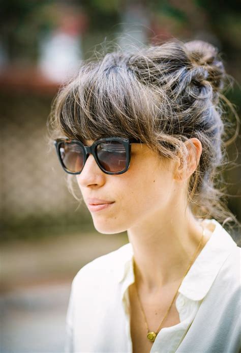 Messy Bun With Bangs Hairstyles With Bangs Bangs And Glasses Hair Styles