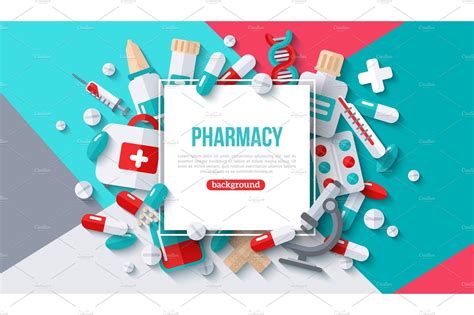 Pharmacy Banner With Square Frame Healthcare Illustrations ~ Creative