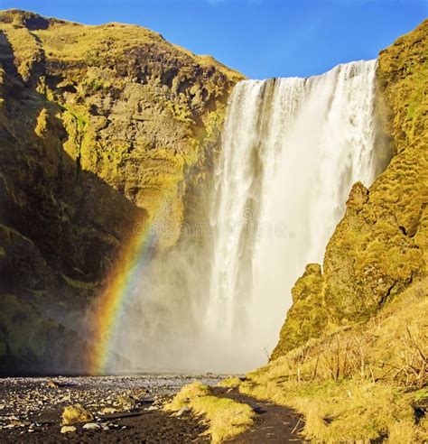 Rainbow At Skogafoss Waterfall Iceland Stock Image Image Of Southwest