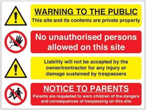 Multi Message Private Property Site Warning Sign In Durable Materials