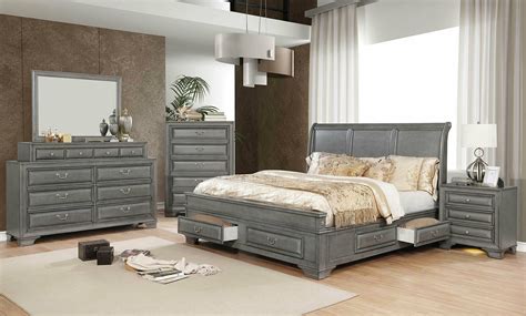 Gavin 5 Piece Transitional Gray Finish Bedroom Suite W King Size