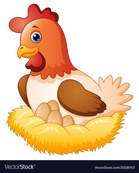 Cute Hen Brooding Her Egg In The Nest Royalty Free Vector