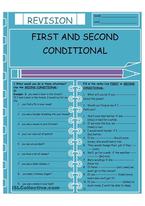 First And Second Conditional Conditionals Grammar Esl Teaching