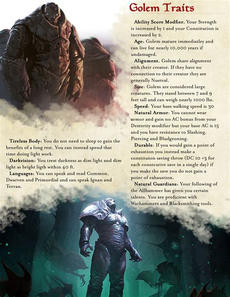 Part 2 Of 2 Of My Homebrew Golem Race Balanced For Dnd 5e Dungeons And