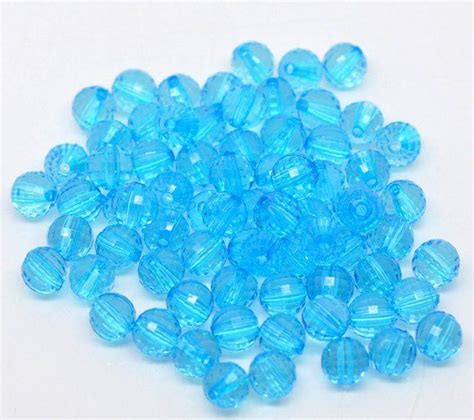 Aqua Blue Acrylic Faceted Round Beads 8mm Pack Of 100 Loose Beads Jewelry Projects Jewelry