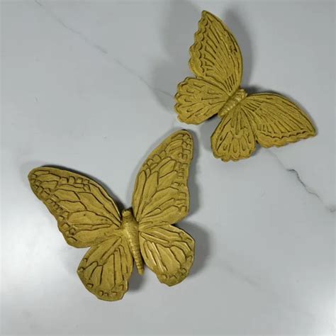 Set Of 2 Butterflies Yellow Syroco Wall Plaques Vintage Cottage Decor